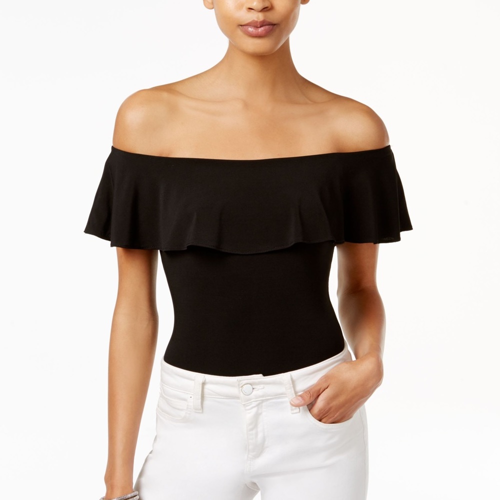 Off the shoulder black bodysuit